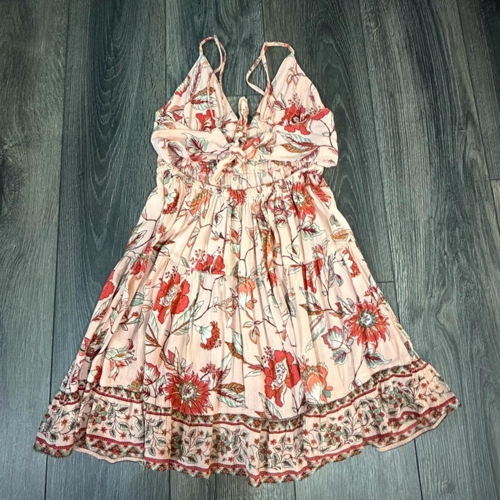 Angie Pink Floral Mini Dress with Red & Green Accents - Picture 6 of 12